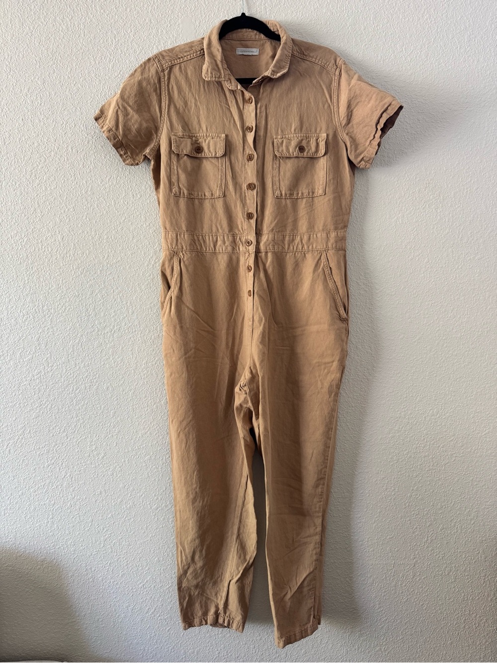 Outerknown S.E.A. Jumpsuit Tan Large Organic Cotton Linen Blend